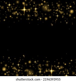 Fine, shiny dust bokeh particles fall off slightly. Blur sparks and golden stars sparkle shine with special light. Blurred lights isolated on transparent background. Christmas concept. Vector