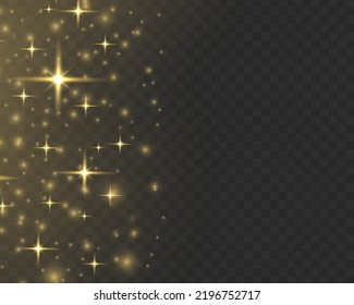 Fine, shiny dust bokeh particles fall off slightly. Blur sparks and golden stars sparkle shine with special light. Blurred lights isolated on transparent background. Christmas concept. Vector