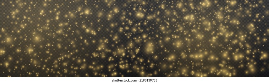 Fine, shiny dust bokeh particles fall off slightly. Blur sparks and golden stars sparkle shine with special light. Blurred lights isolated on transparent background. Christmas concept. Vector