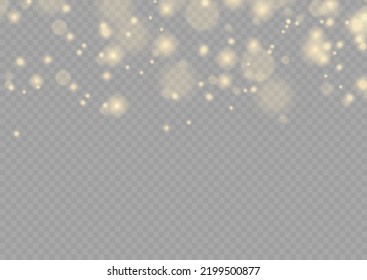 Fine, shiny dust bokeh particles fall off slightly. Blurred lights isolated on transparent background. Blur sparks and golden stars sparkle shine with special light. Christmas concept. Vector
