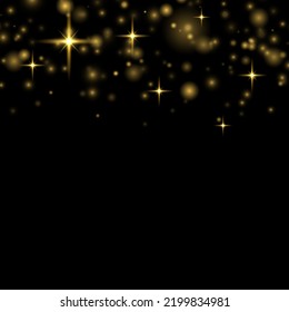Feine, glänzende Bokeh-Partikel fallen leicht ab. unscharfe Lichter einzeln auf transparentem Hintergrund. Unscharfe Funken und goldene Sterne funkeln mit speziellem Licht. Weihnachtskonzept. Vektorgrafik
