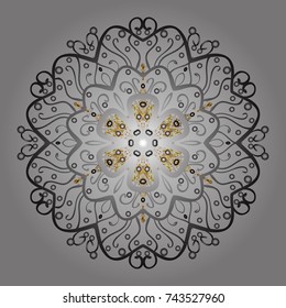 Fine snowflake. Abstract winter gray, brown and neutral ornament. Round vector snowflake. Vector illustration. Isolated cute snowflakes on colorful background.