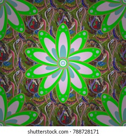 Fine snowflake. Abstract winter green, neutral and brown ornament. Round vector snowflake. Vector illustration. Isolated cute snowflakes on colorful background.