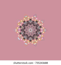 Fine snowflake. Abstract winter neutral, gray and pink ornament. Vector illustration. Isolated cute snowflakes on colorful background. Round vector snowflake.