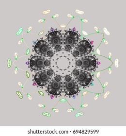 Fine snowflake. Abstract winter ornament. Isolated cute snowflakes on colorful background. Round vector snowflake. Vector illustration.