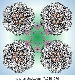 Fine snowflake. Abstract winter ornament. Round vector snowflake. Vector illustration. Isolated cute snowflakes on colorful background.