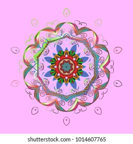 Fine snowflake. Isolated cute snowflakes on colorful background. Vector illustration. Round vector snowflake. Abstract winter neutral, blue and brown ornament.
