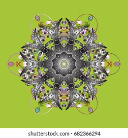 Fine snowflake. Isolated cute snowflakes on colorful background. Abstract winter ornament. Vector illustration. Round vector snowflake.