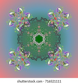 Fine snowflake. Isolated cute snowflakes on colorful background. Abstract winter ornament. Vector illustration. Round vector snowflake.