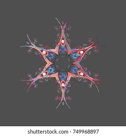 Fine snowflake. Isolated cute snowflakes on colorful background. Abstract winter gray, pink and neutral ornament. Vector illustration. Round vector snowflake.