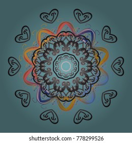 Fine snowflake. Isolated cute snowflakes on colorful background. Vector illustration. Round vector snowflake. Abstract winter blue, gray and neutral ornament.