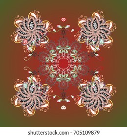 Fine snowflake. Vector illustration. Abstract winter ornament. Round vector snowflake. Isolated cute snowflakes on colorful background.