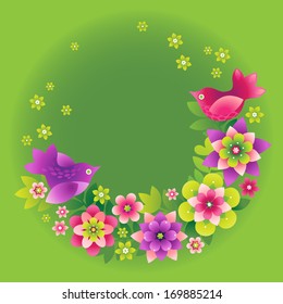 Fine summer bouquet with birds. It can be used for decorating of invitations, greeting cards and decoration for bags. You can place your text in the empty frame.