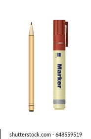 A fine tip and a thick felt board marker. Vector illustration