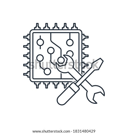 Fine tuning. Diagnostics of modern electronic equipment. Vector linear icon isolated on white background.