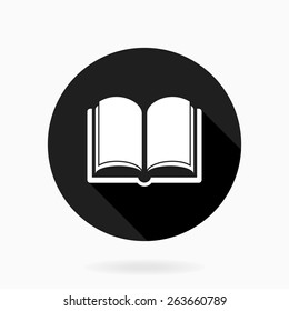 Fine vector book icon for web. Flat design and long shadow. Black and white colors