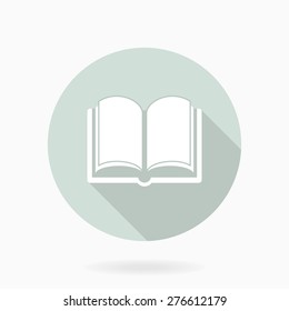 Fine vector book icon for web. Flat design and long shadow. Light blue and white colors