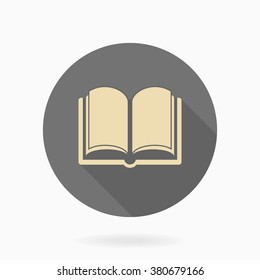 Fine vector book light golden icon in the gray circle. Flat design and long shadow