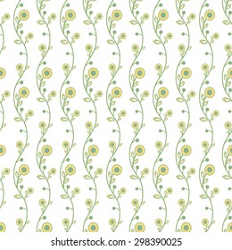 Fine vector colorful ornament with golden and green flowers and leafs. Seamless abstract oriental pattern