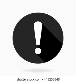 Fine Vector Exclamation Flat Icon in the circle. Flat design and long shadow. Black and white colors