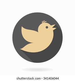 Fine vector golden icon with flying bird in the circle. Flat design with long shadow