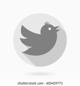 Fine vector icon with flying bird in the circle. Flat design with long shadow
