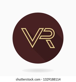 Fine vector icon with golden VR logo in circle. Flat design with long shadow. Virtual reality logo