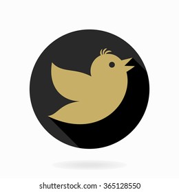 Fine vector icon with golden yellow bird in the circle. Flat design with long shadow