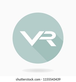 Fine vector icon with white VR logo in circle. Flat design with long shadow. Virtual reality logo