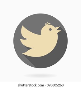 Fine vector icon with yellow bird in the gray circle. Flat design with long shadow
