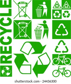 Fine vector illustration of environmental eco symbols. Double version