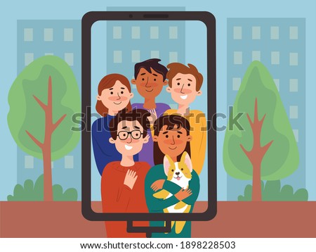 Fine vector illustration of friends taking picture