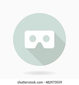 Fine vector light blue and white icon with VR logo in circle. Flat design with long shadow