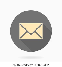 Fine vector mail icon in the circle. Flat design and long shadow.