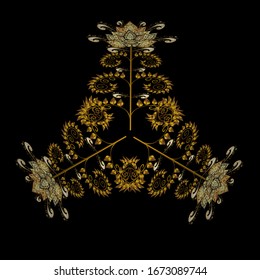 Bonito adorno de invierno. Aislado de copo de nieve vectorial dorado. Dibujo del vector con copos de nieve coloridos.