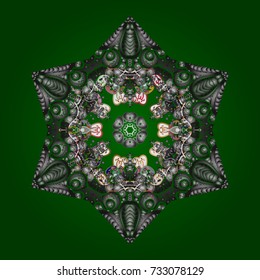 Fine winter ornament. Isolated of vector green, gray and white snowflakes. Vector illustration. Snowflakes collection.