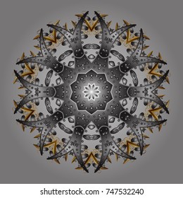 Fine winter ornament. Isolated of vector gray, brown and neutral snowflakes. Vector illustration. Snowflakes collection.