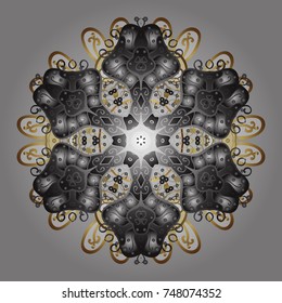 Fine winter ornament. Isolated of vector gray, white and brown snowflakes. Vector illustration. Snowflakes collection.