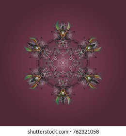Fine winter ornament. Isolated of vector purple, gray and brown snowflakes. Vector illustration. Snowflakes collection.