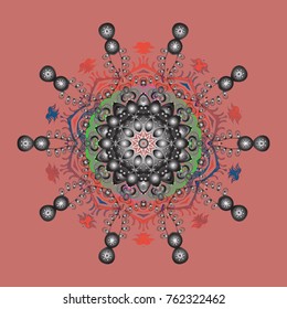 Fine winter ornament. Isolated of vector pink, gray and orange snowflakes. Vector illustration. Snowflakes collection.