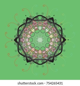 Fine winter ornament. Vector illustration. Snowflakes collection. Isolated of vector green, gray and orange snowflakes.