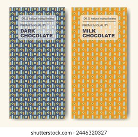 Finest chocolate colorful package design set. The original easter label set. Doodle childish elements background layout.