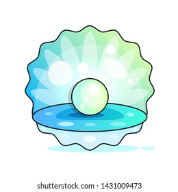 Finest Quality Beautiful Natural Open Pearl Shell Close Up Realistic Single Valuable Object  Vector Illustration
