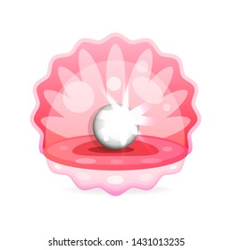 Finest Quality Beautiful Natural Open Pearl Shell Close Up Realistic Single Valuable Object Vector Illustration