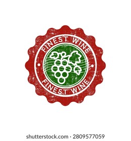 Finest wine grapes distressed stamp badge vector illustration	