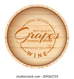 Finest Wine Stamp Over Wooden Barrel. Vector Illustration.