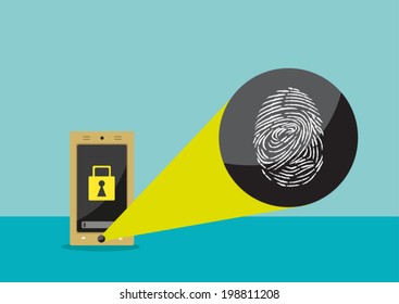 Fingeprint Scanner to unlock device. Flat Vector eps10