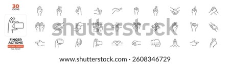 Finger Actions Line Icon Set – Hand Gestures, Communication, Interaction, Editable Stroke.