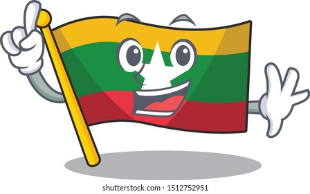 Finger in air waving Myanmar Flag cartoon character