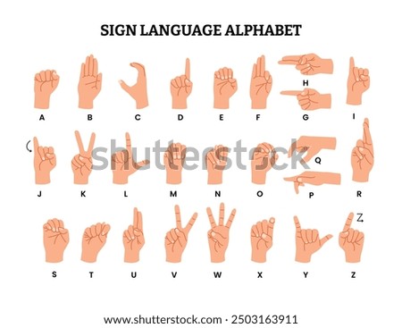 Finger alphabet icon for ASL education poster design education, American Sign Language Alphabet, Dactyl alphabet. Deaf-mutes hand language. Learning alphabet, nonverbal deaf-mute communication.